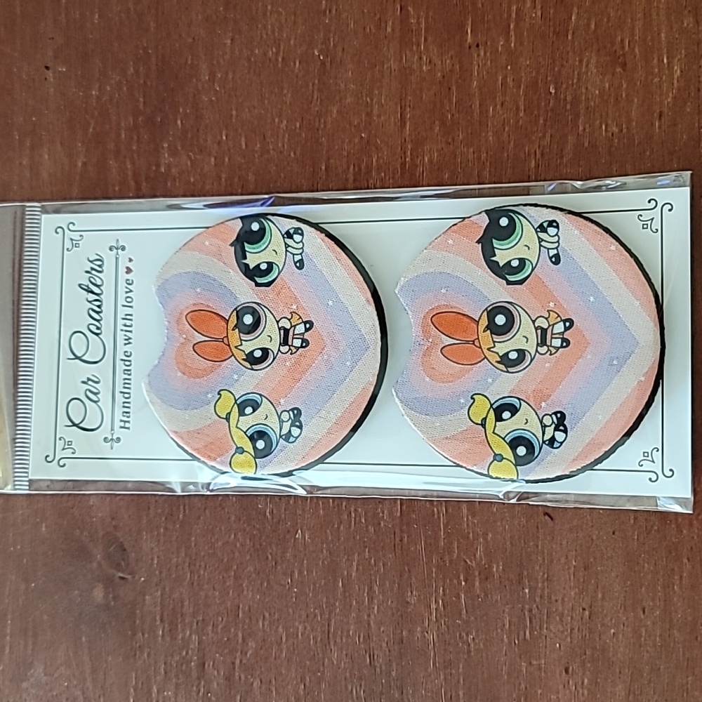 Puff Girls Handmade Reuseable Neoprene Set of 2 Car Coaster